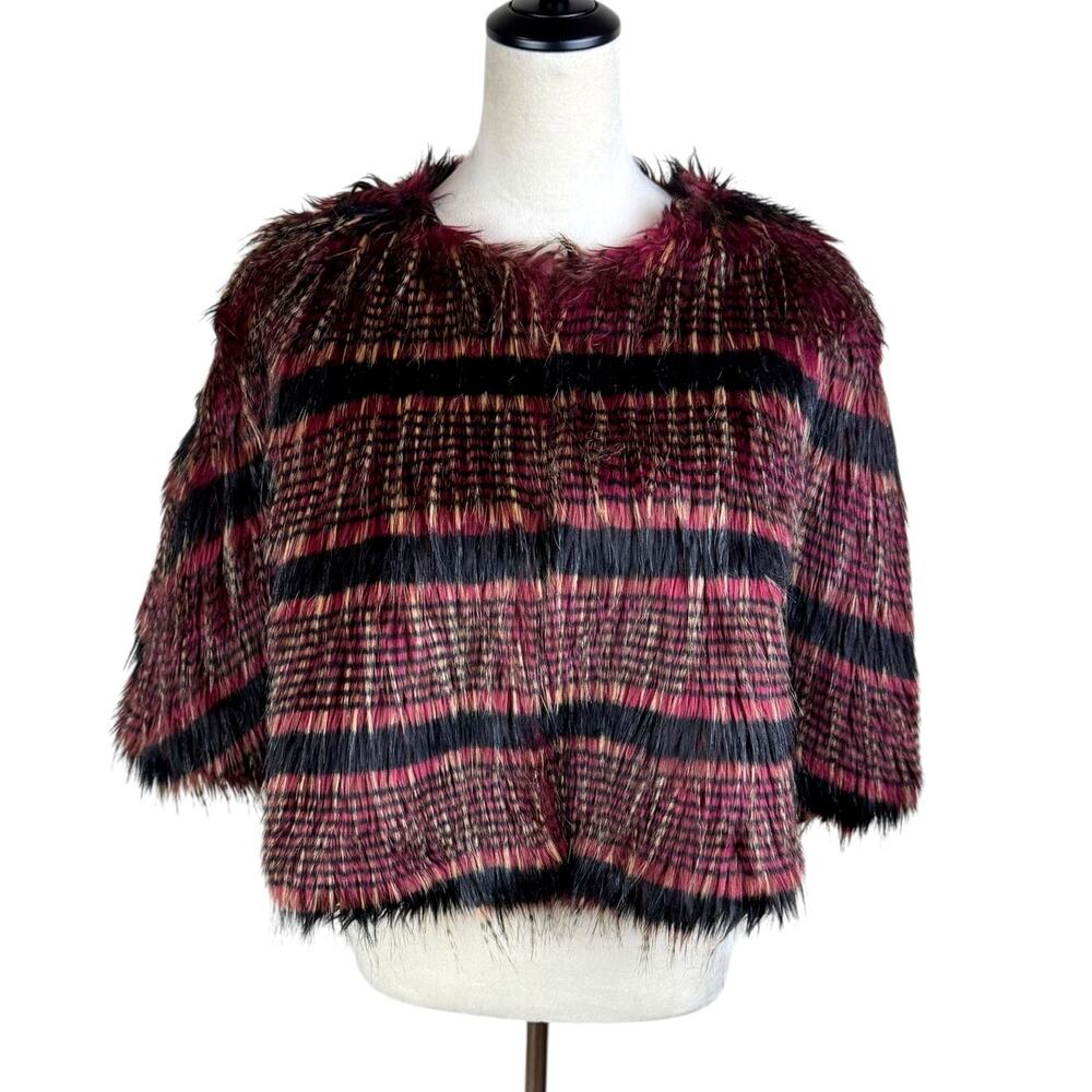 Collection Eighteen NWT Womens Striped Red and Black Faux Fur Poncho Shawl